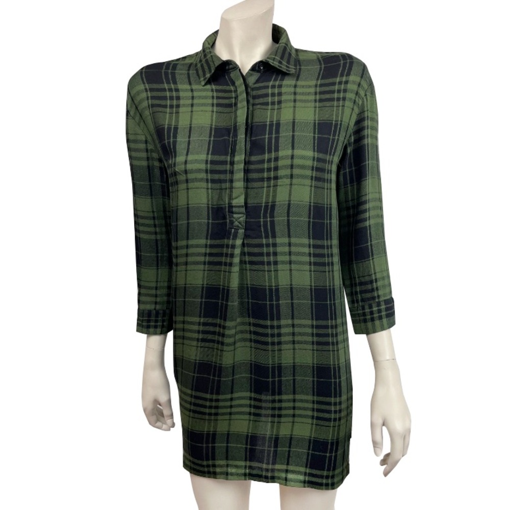 Catherine by Catherine Malandrino Green and Black Plaid Flannel Shirt Dress‎
